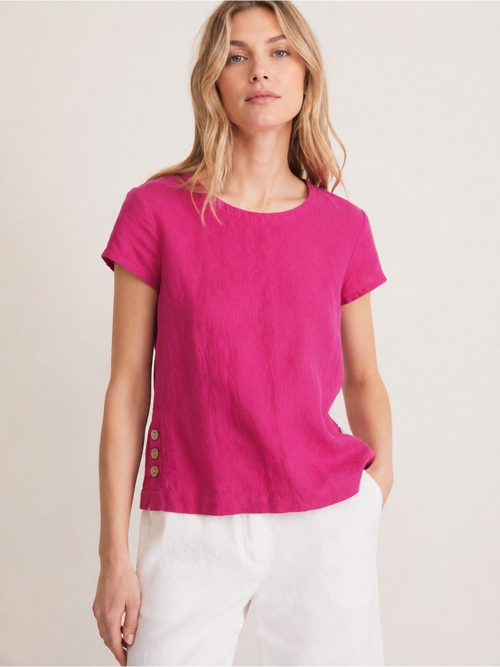 Cynthia Rowley 100% Linen Fuchsia Pink Short Sleeve Top Blouse M